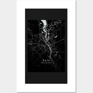 Kyiv Ukraine City Map dark Posters and Art